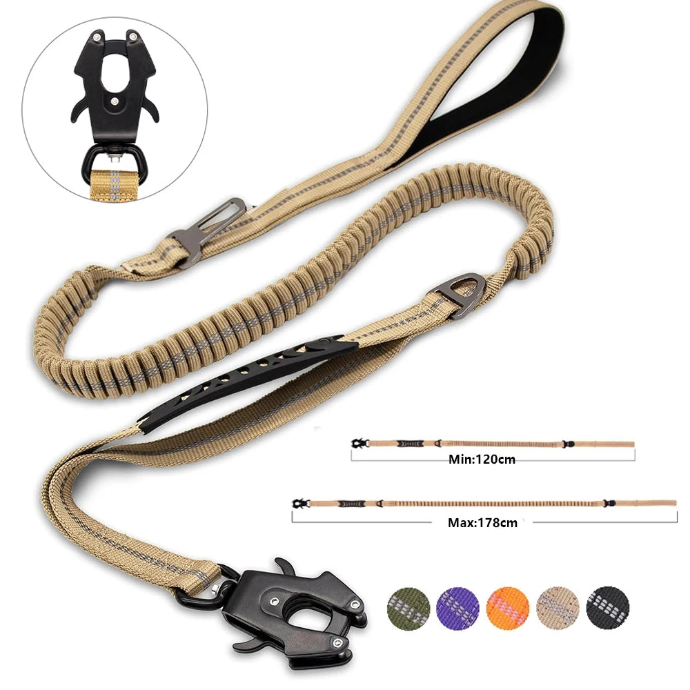 Yappy Hour Depot™ Reflective Bungee Dog Leash – Shock-Absorbing with Car Seatbelt Clip - Yappy Hour Depot