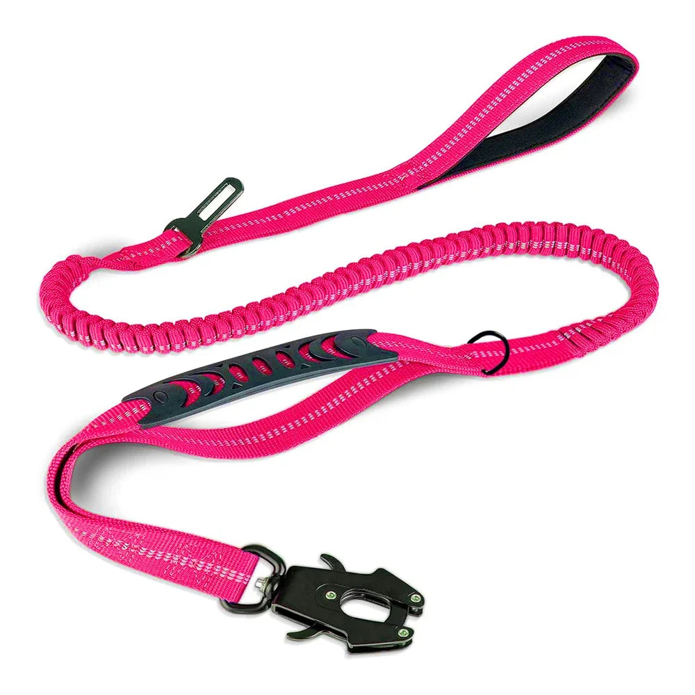 Yappy Hour Depot™ Reflective Bungee Dog Leash – Shock-Absorbing with Car Seatbelt Clip - Yappy Hour Depot