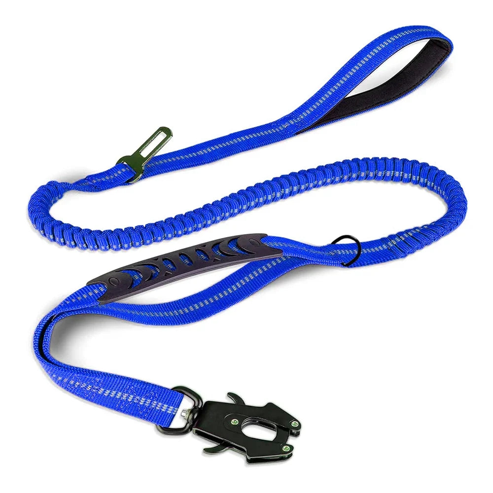 Yappy Hour Depot™ Reflective Bungee Dog Leash – Shock-Absorbing with Car Seatbelt Clip - Yappy Hour Depot